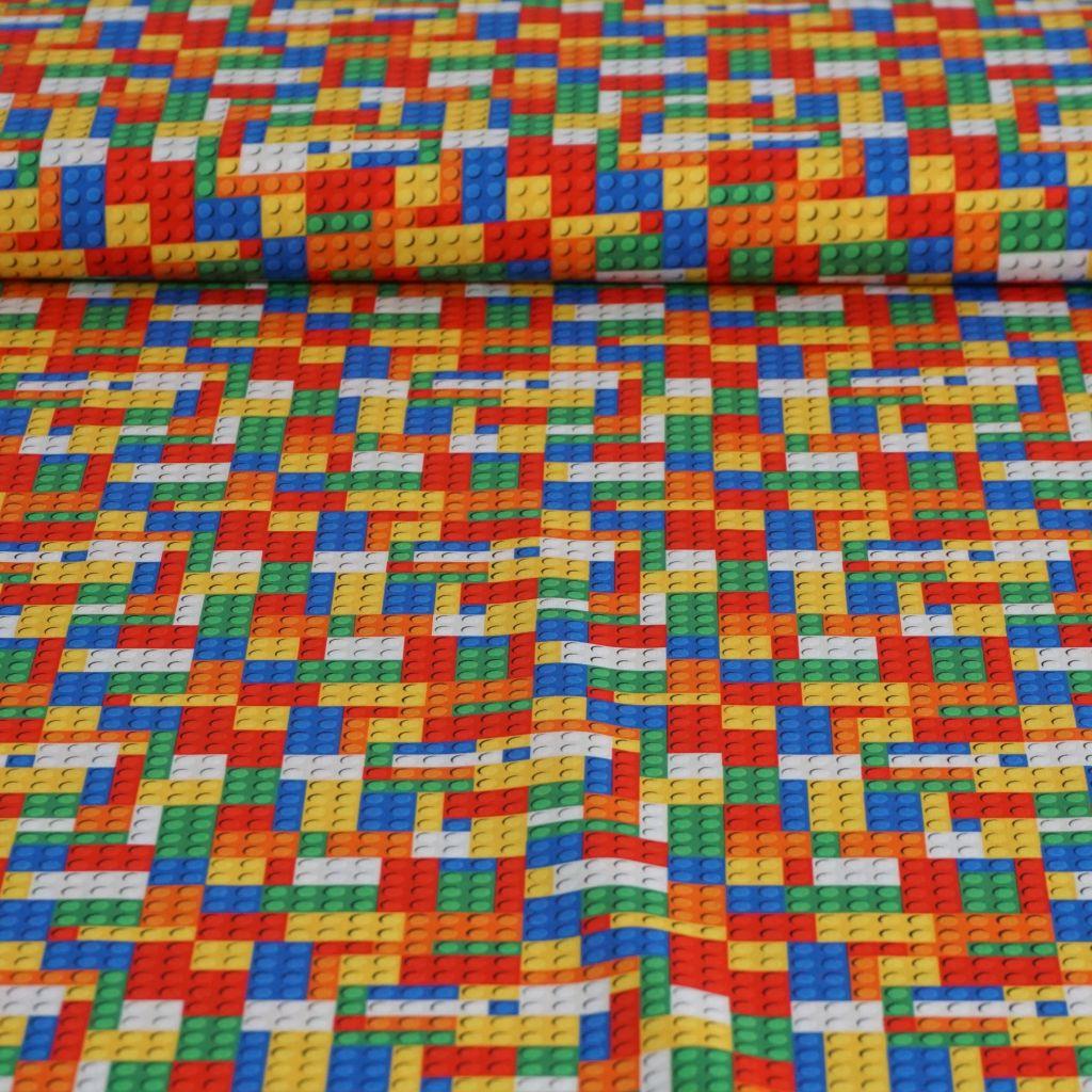 Baumwollstoff Motivdruck Bausteine bunt